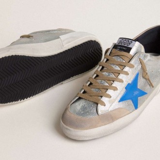 Golden Goose Super-Star Ltd In Silver Metallic Suede With Leather Star And Suede Heel Tab Golden Goose Super-Star Ltd In Silver Metallic Suede With Leather Star And Suede Heel Tab