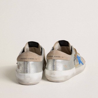 Golden Goose Super-Star Ltd In Silver Metallic Suede With Leather Star And Suede Heel Tab Golden Goose Super-Star Ltd In Silver Metallic Suede With Leather Star And Suede Heel Tab
