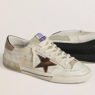 Golden Goose Super-Star Ltd In Suede With Brown Leather Star And Metallic Leather Heel Tab Golden Goose Super-Star Ltd In Suede With Brown Leather Star And Metallic Leather Heel Tab