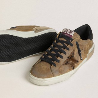 Golden Goose Super-Star Ltd In Waxed Suede With Python-Print Star And Nappa Leather Heel Tab Golden Goose Super-Star Ltd In Waxed Suede With Python-Print Star And Nappa Leather Heel Tab
