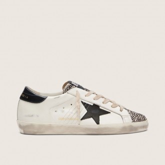 Golden Goose Super-Star Ltd In White Leather With Black Star And Pony Skin Details Golden Goose Super-Star Ltd In White Leather With Black Star And Pony Skin Details