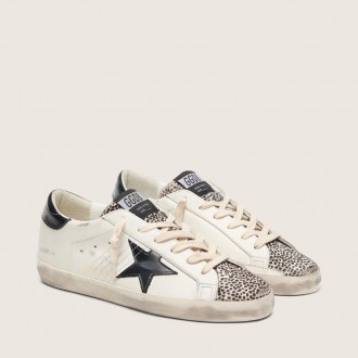 Golden Goose Super-Star Ltd In White Leather With Black Star And Pony Skin Details Golden Goose Super-Star Ltd In White Leather With Black Star And Pony Skin Details