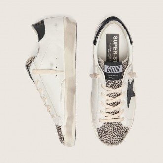 Golden Goose Super-Star Ltd In White Leather With Black Star And Pony Skin Details Golden Goose Super-Star Ltd In White Leather With Black Star And Pony Skin Details