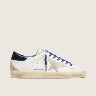 Golden Goose Super-Star Ltd In White Leather With Suede Star And Blue Leather Heel Tab Golden Goose Super-Star Ltd In White Leather With Suede Star And Blue Leather Heel Tab
