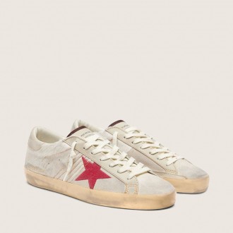 Golden Goose Super-Star Ltd In White Pony Skin With Red Suede Star Golden Goose Super-Star Ltd In White Pony Skin With Red Suede Star