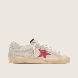 Golden Goose Super-Star Ltd In White Pony Skin With Red Suede Star Golden Goose Super-Star Ltd In White Pony Skin With Red Suede Star