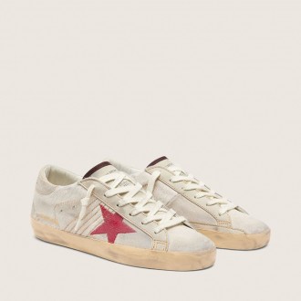 Golden Goose Super-Star Ltd In White Pony Skin With Red Suede Star Golden Goose Super-Star Ltd In White Pony Skin With Red Suede Star