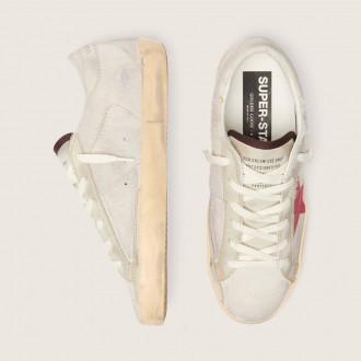Golden Goose Super-Star Ltd In White Pony Skin With Red Suede Star Golden Goose Super-Star Ltd In White Pony Skin With Red Suede Star