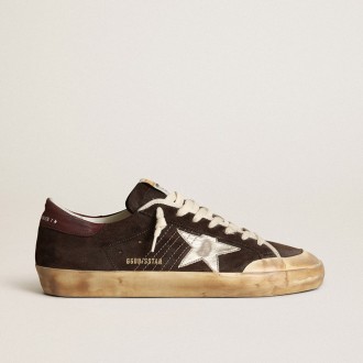 Golden Goose Super-Star Penstar In Brown Suede With A Platinum Star