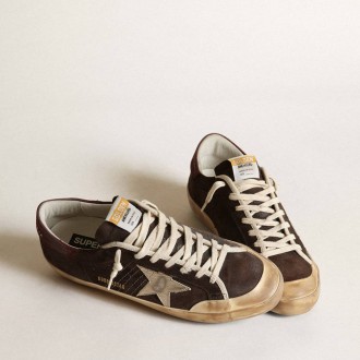 Golden Goose Super-Star Penstar In Brown Suede With A Platinum Star Golden Goose Super-Star Penstar In Brown Suede With A Platinum Star