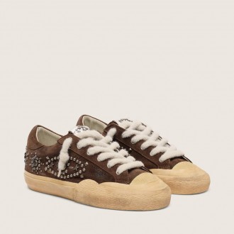 Golden Goose Super-Star Penstar In Brown Suede With Studs