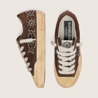 Golden Goose Super-Star Penstar In Brown Suede With Studs