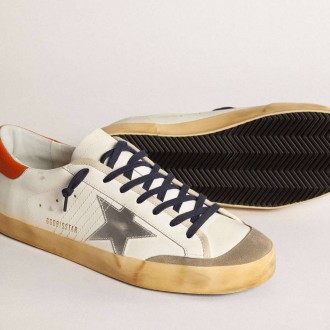 Golden Goose Super-Star Penstar With Silver Star And Orange Heel Tab Golden Goose Super-Star Penstar With Silver Star And Orange Heel Tab