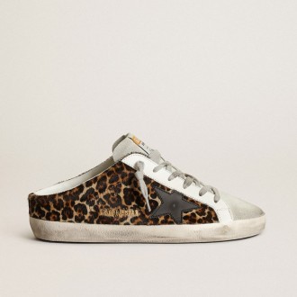 Golden Goose Super-Star Sabot In Leopard Print Pony Skin With Black Star