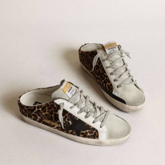 Golden Goose Super-Star Sabot In Leopard Print Pony Skin With Black Star Golden Goose Super-Star Sabot In Leopard Print Pony Skin With Black Star