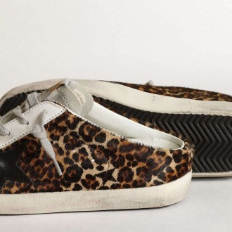 Golden Goose Super-Star Sabot In Leopard Print Pony Skin With Black Star Golden Goose Super-Star Sabot In Leopard Print Pony Skin With Black Star