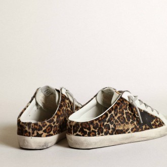 Golden Goose Super-Star Sabot In Leopard Print Pony Skin With Black Star Golden Goose Super-Star Sabot In Leopard Print Pony Skin With Black Star