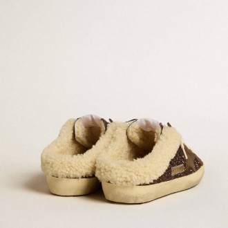 Golden Goose Super-Star Sabots In Glitter With Brown Star And Shearling Lining