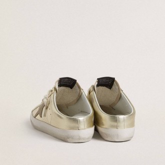 Golden Goose Super-Star Sabots In Platinum Foiled Leather With Beige Suede Star