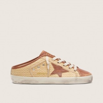 Golden Goose Super-Star Sabots In Raffia With Brick-Red Star