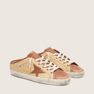 Golden Goose Super-Star Sabots In Raffia With Brick-Red Star