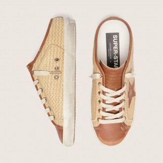 Golden Goose Super-Star Sabots In Raffia With Brick-Red Star