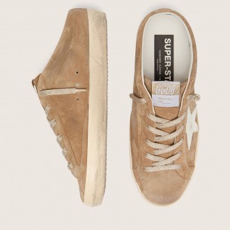 Golden Goose Super-Star Sabots In Tobacco Suede With White Leather Star Golden Goose Super-Star Sabots In Tobacco Suede With White Leather Star