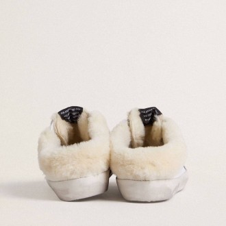 Golden Goose Super-Star Sabots In White Leather With Shearling Lining And Silver Star Golden Goose Super-Star Sabots In White Leather With Shearling Lining And Silver Star