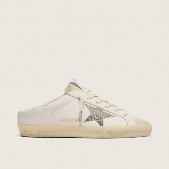 Golden Goose Super-Star Sabots In White Leather With Swarovski Star