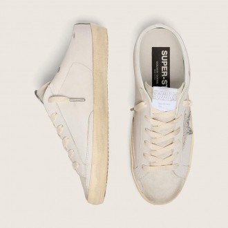 Golden Goose Super-Star Sabots In White Leather With Swarovski Star Golden Goose Super-Star Sabots In White Leather With Swarovski Star