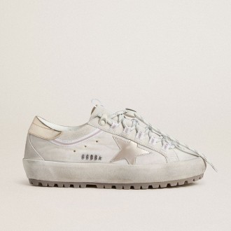 Golden Goose Super-Star Ski In Light Gray Nylon With Metallic Leather Star And Heel Tab Golden Goose Super-Star Ski In Light Gray Nylon With Metallic Leather Star And Heel Tab