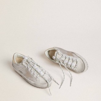 Golden Goose Super-Star Ski In Light Gray Nylon With Metallic Leather Star And Heel Tab Golden Goose Super-Star Ski In Light Gray Nylon With Metallic Leather Star And Heel Tab