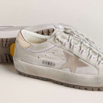 Golden Goose Super-Star Ski In Light Gray Nylon With Metallic Leather Star And Heel Tab Golden Goose Super-Star Ski In Light Gray Nylon With Metallic Leather Star And Heel Tab