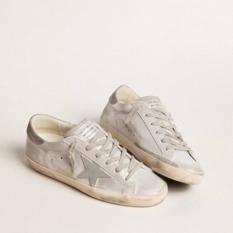 Golden Goose Super-Star In Gray-White Glitter-Effect Leather With Leather Star