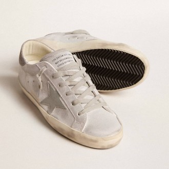 Golden Goose Super-Star In Gray-White Glitter-Effect Leather With Leather Star