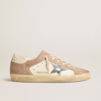 Golden Goose Super-Star In Pink Suede With Silver Metallic Leather Star