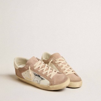 Golden Goose Super-Star In Pink Suede With Silver Metallic Leather Star
