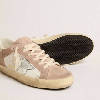 Golden Goose Super-Star In Pink Suede With Silver Metallic Leather Star