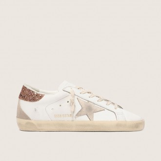 Golden Goose Super-Star With A Suede Star And Peach-Pink Glitter Heel Tab
