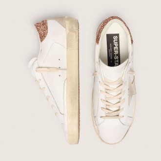 Golden Goose Super-Star With A Suede Star And Peach-Pink Glitter Heel Tab Golden Goose Super-Star With A Suede Star And Peach-Pink Glitter Heel Tab