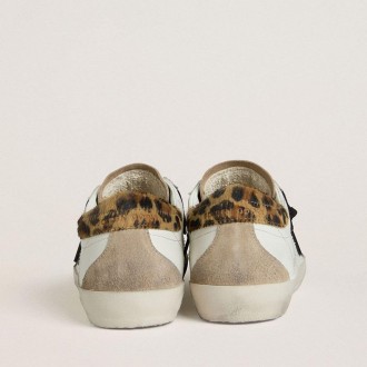 Golden Goose Super-Star With Black Glitter Star And Leopard-Print Pony Skin Heel Tab Golden Goose Super-Star With Black Glitter Star And Leopard-Print Pony Skin Heel Tab