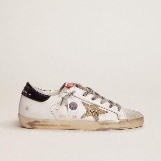 Golden Goose Super-Star With Blue Heel Tab And Swarovski Crystal Star Golden Goose Super-Star With Blue Heel Tab And Swarovski Crystal Star
