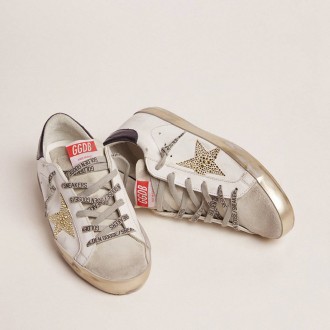 Golden Goose Super-Star With Blue Heel Tab And Swarovski Crystal Star Golden Goose Super-Star With Blue Heel Tab And Swarovski Crystal Star