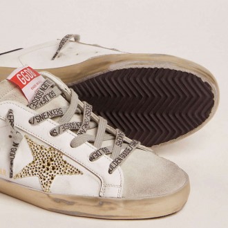 Golden Goose Super-Star With Blue Heel Tab And Swarovski Crystal Star Golden Goose Super-Star With Blue Heel Tab And Swarovski Crystal Star
