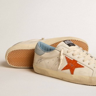 Golden Goose Super-Star With Crocodile-Print Star And Silver-Blue Heel Tab Golden Goose Super-Star With Crocodile-Print Star And Silver-Blue Heel Tab