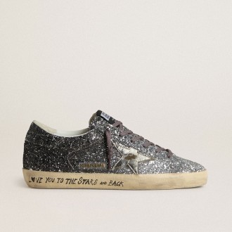 Golden Goose Super Star With Glitter Upper And Silver Metallic Leather Star