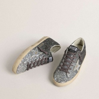 Golden Goose Super Star With Glitter Upper And Silver Metallic Leather Star Golden Goose Super Star With Glitter Upper And Silver Metallic Leather Star