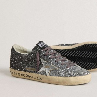 Golden Goose Super Star With Glitter Upper And Silver Metallic Leather Star Golden Goose Super Star With Glitter Upper And Silver Metallic Leather Star