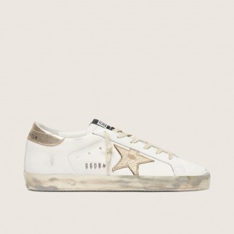 Golden Goose Super-Star With Gold Sparkle Foxing And Metal Stud Lettering Golden Goose Super-Star With Gold Sparkle Foxing And Metal Stud Lettering