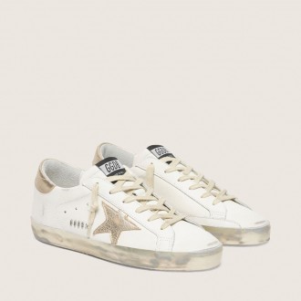 Golden Goose Super-Star With Gold Sparkle Foxing And Metal Stud Lettering Golden Goose Super-Star With Gold Sparkle Foxing And Metal Stud Lettering